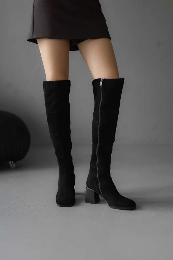Ботфорти зимові замшеві чорні Aidini